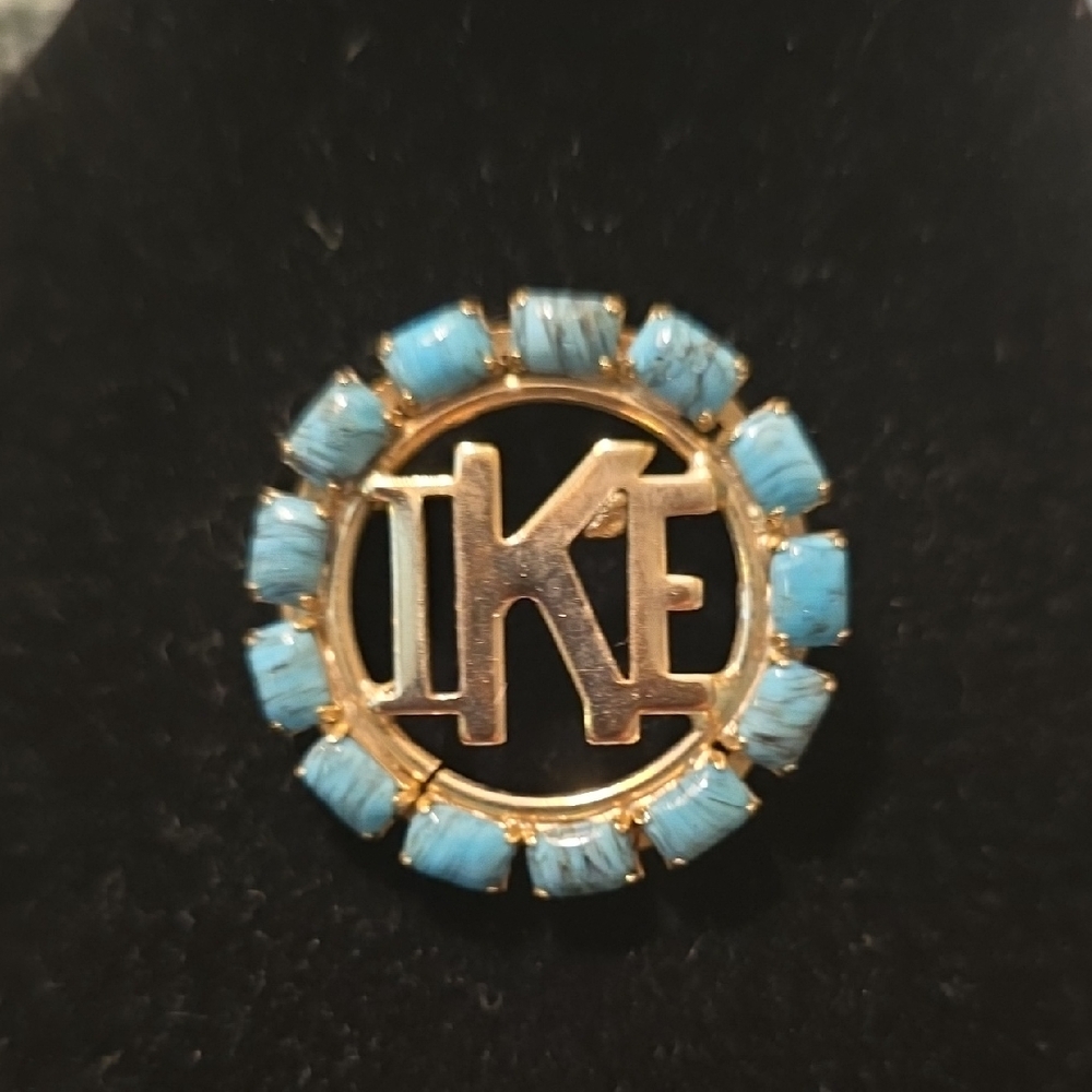 Ike Campaign Gold and Faux Turquoise Brooch